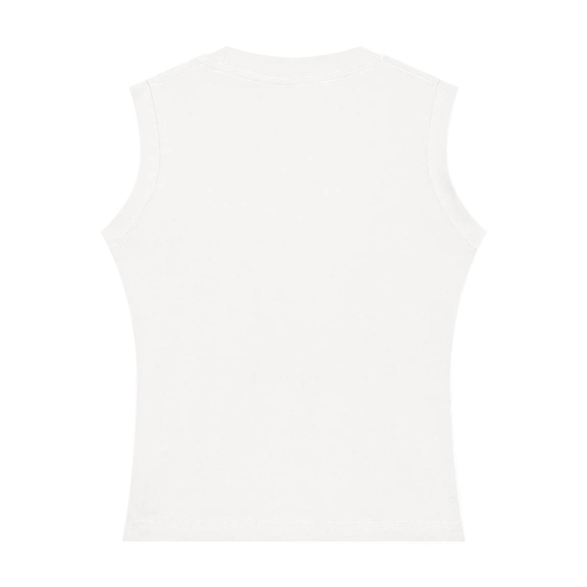 A plain white sleeveless crop top shown from the back on a solid white background.