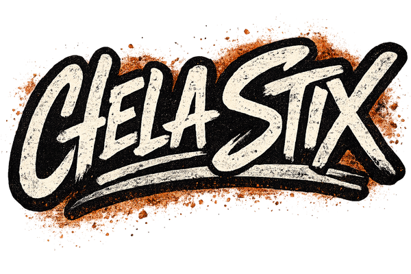 Logo of Chela Stix with a stylized text design on a white background