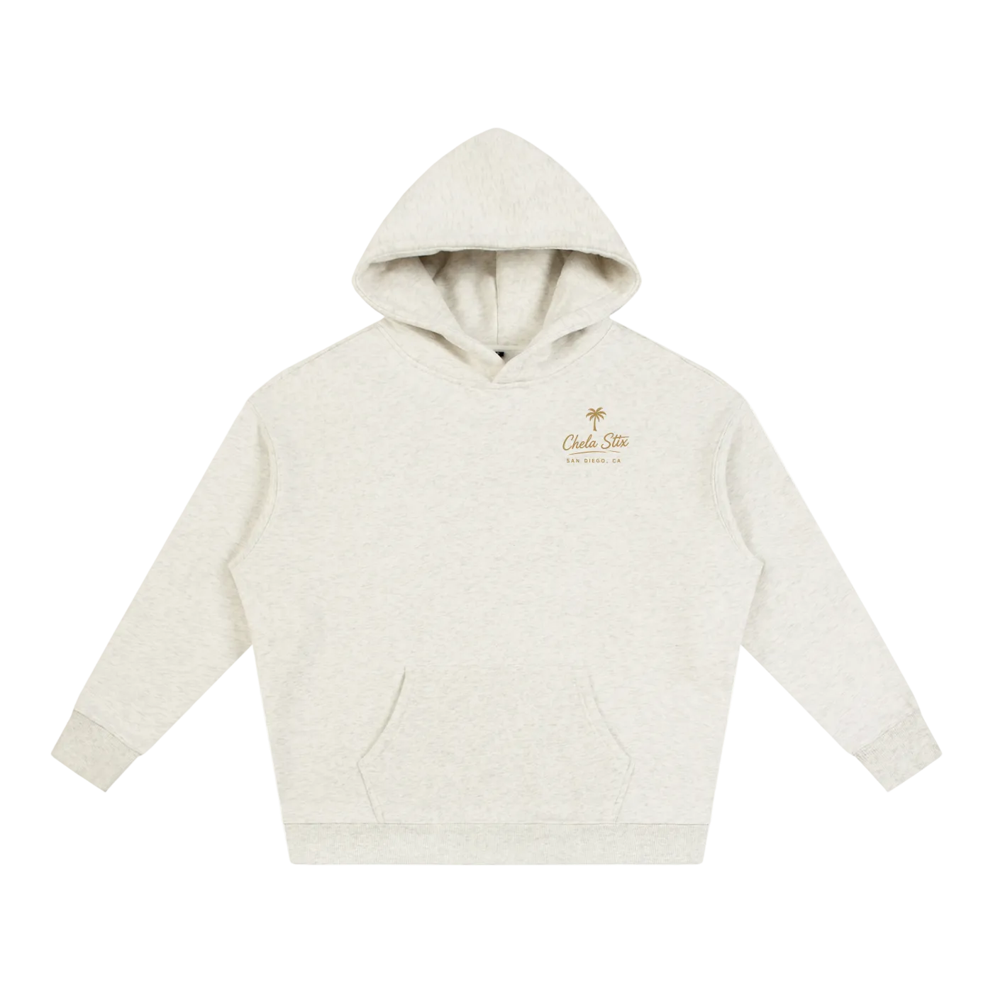 An off-white heathered pullover hoodie with a small gold 'Cielo Star' palm tree logo on the left chest, displayed on a clean white background.